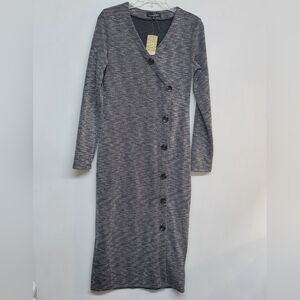 Suzanne Betro Charcoal Button-up Sweater Dress Long Sleeve Size Small